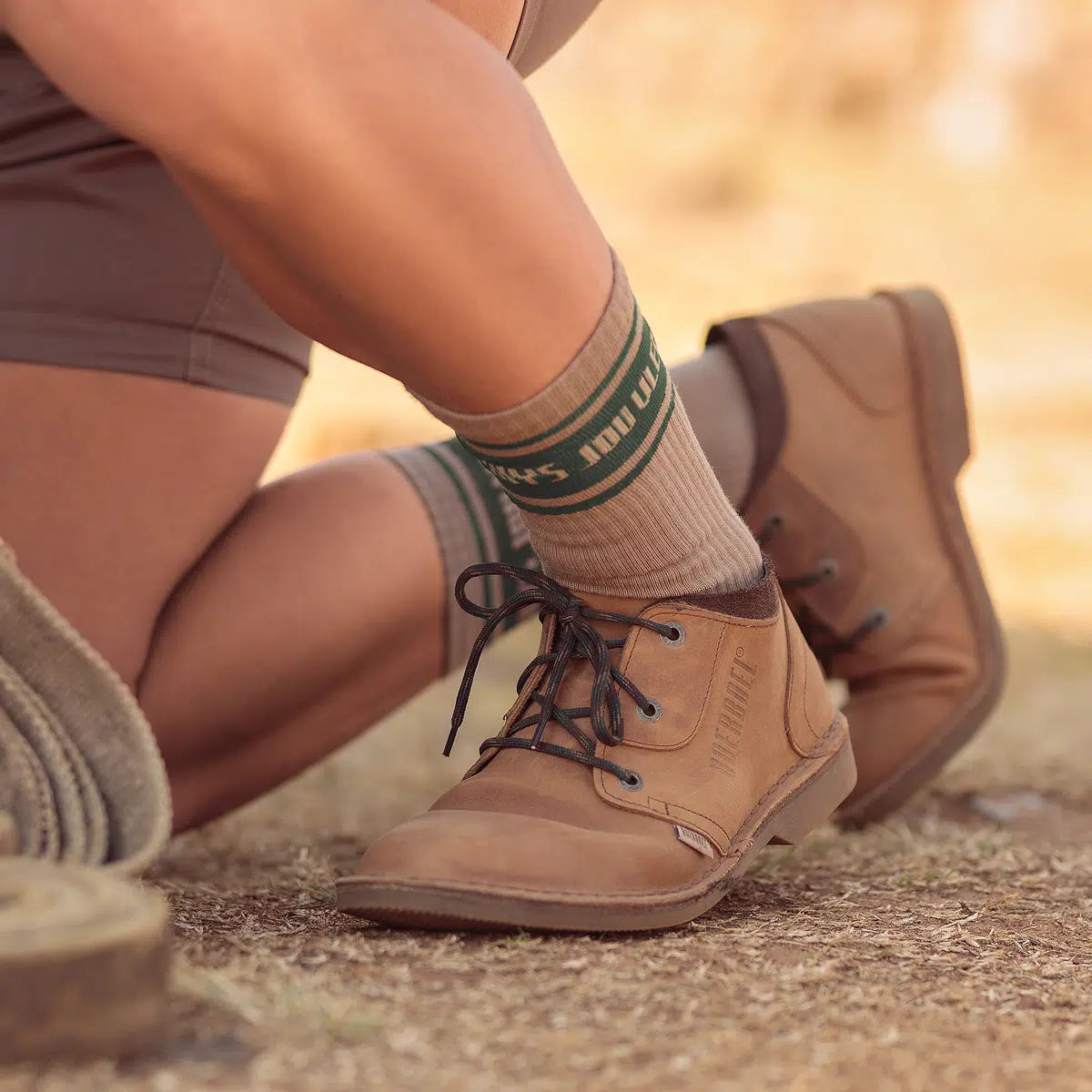 Men’s Long Outdoor Cotton Sock Khaki & Olive “Wys”