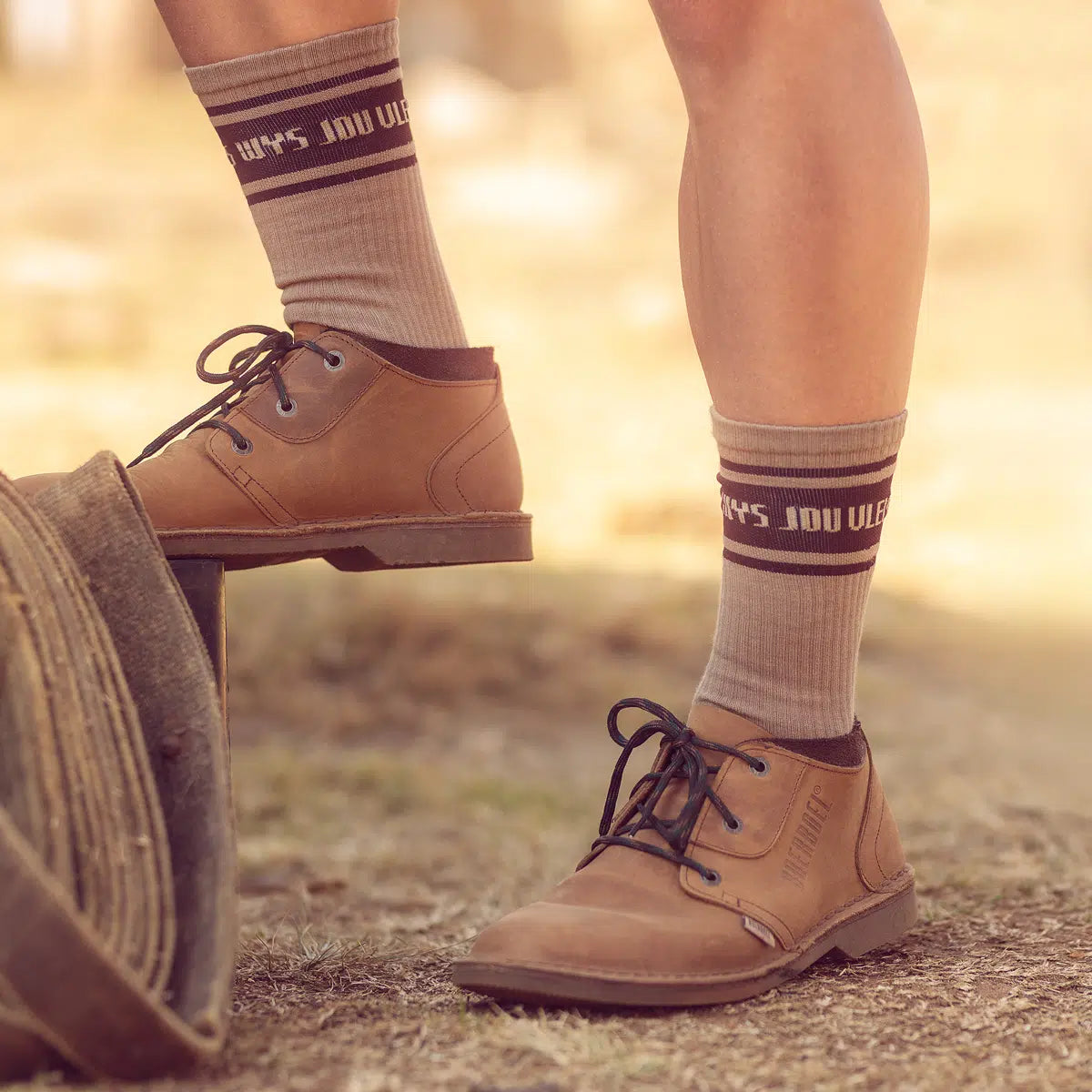 Men’s Long Outdoor Cotton Sock Khaki & Tabaco “Wys”